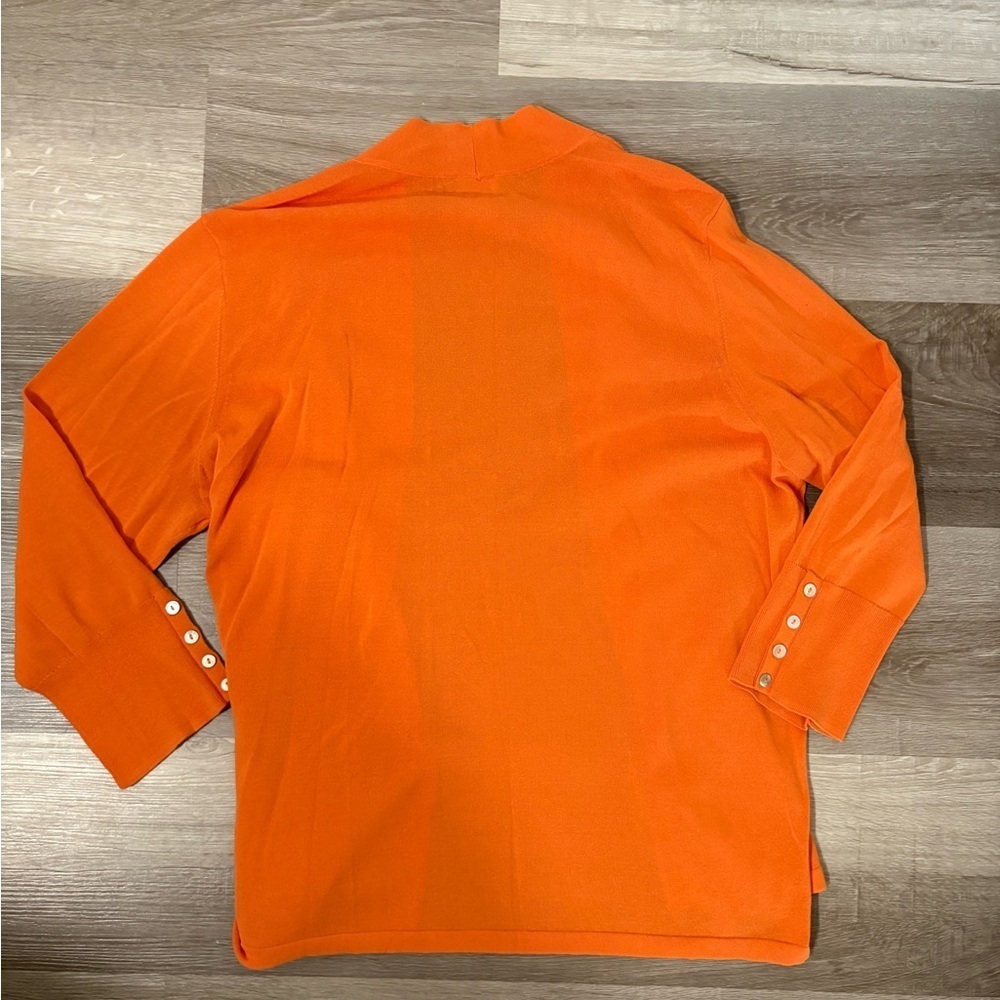 Chico's Vibrant Orange Open Front Cardigan with relaxed drape style. Size XL - Picture 5 of 6